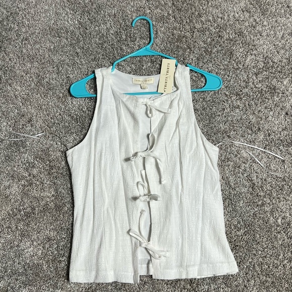 Thirty Thirty Tops - Thirty Thiry White Tie-Front Blouse
